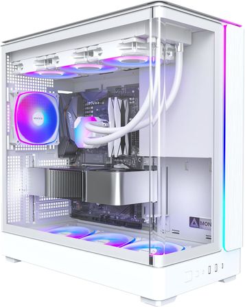 King 45 PRO ATX PC Kasası, Kavisli Panoramik Cam, Baca Hava Akışı, 360 mm Radyatör Desteği, Yüksek Performanslı Sistemler için Kompakt Yapı, Fan Hubı ile Önceden Takılmış 4 ARGB PWM Fan, Beyaz
