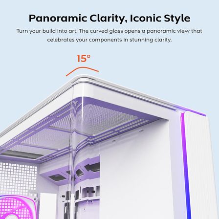 King 45 PRO ATX PC Kasası, Kavisli Panoramik Cam, Baca Hava Akışı, 360 mm Radyatör Desteği, Yüksek Performanslı Sistemler için Kompakt Yapı, Fan Hubı ile Önceden Takılmış 4 ARGB PWM Fan, Beyaz