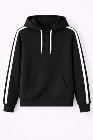 Modi Green Erkek Şeritli Kapüşonlu Sweatshirt Oversize 3 Iplik Pamuklu - Siyah