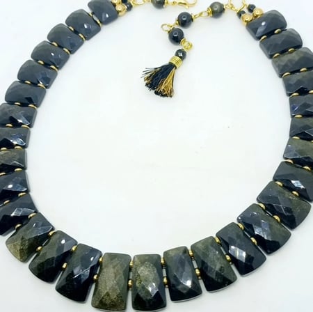  2914 Altın Obsidyen Hematit el yapımı kolye