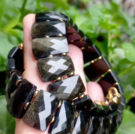  2914 Altın Obsidyen Hematit el yapımı kolye
