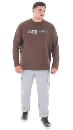 Erkek 115-155 Kilo Arası İçin Uygun Uzun Kol Bisiklet Yaka Mevsimlik Baskılı İnce Sweatshirt