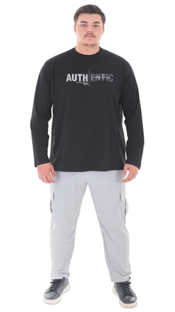 Erkek 115-155 Kilo Arası İçin Uygun Uzun Kol Bisiklet Yaka Mevsimlik Baskılı İnce Sweatshirt