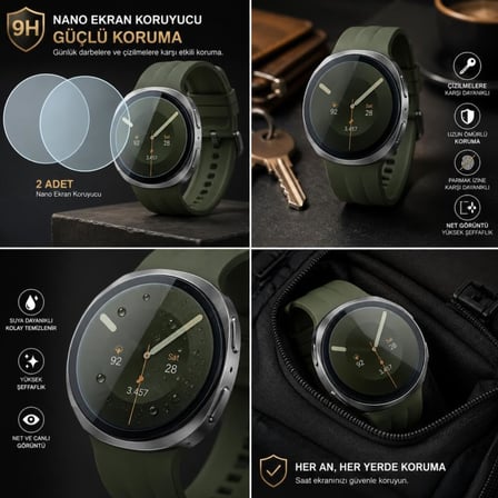 Samsung Galaxy Watch 9 44mm İle Uyumlu Ekran Koruyucu Nano Parlak Çizilmeye Dayanıklı Akıllı Saat Koruması, 9h Kırılmaz Esnek Cam, Hd Şeffaf 2 Adet Sm-L350