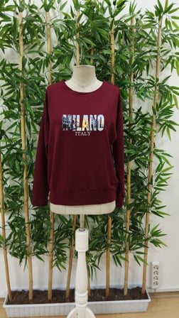 Kadın Uzun Kollu Bisiklet Yaka Desenli Viskon Iki Iplik Bluz - Bordo / 2XL-3XL
