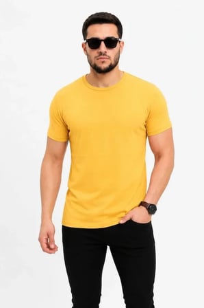 Modi Green Erkek Basic Tişört Bisiklet Yaka Kısa Kol Günlük Yazlık Slim Fit T-Shirt - Sarı