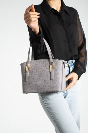 Gri Cuzdanli Orijinal Just Polo Yeni Sezon Buyuk Boy 5 Bolmeli El ve Omuz Cantasi 28*25 cm