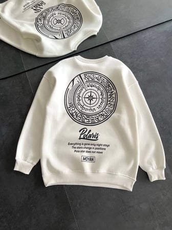 Modi Green Kışlık Bisiklet Yaka Ön Ve Arka Baskılı SweatShirt - Beyaz
