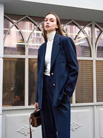 Gold Düğmeli Blazer Ceket Lacivert