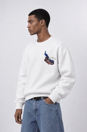 Erkek Natural Patch Detaylı Oversize Sweatshirt Ekru