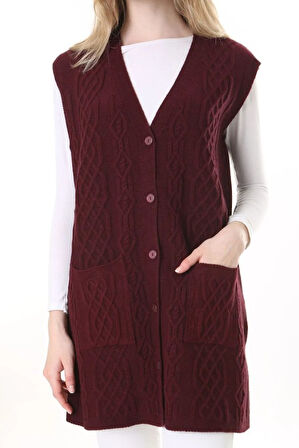 Kadın Yün Kışlık Anne Uzun Triko Yelek