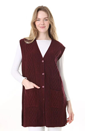Kadın Yün Kışlık Anne Uzun Triko Yelek