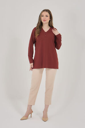 Kadın V Yaka Likralı Büyük Beden Orta Yaş Anne Penye Bluz