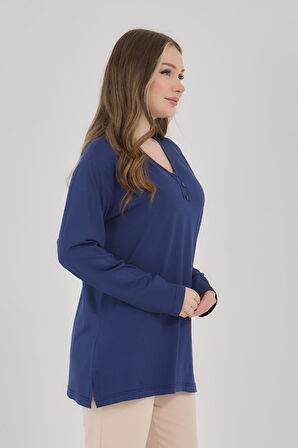 Kadın V Yaka Likralı Büyük Beden Orta Yaş Anne Penye Bluz