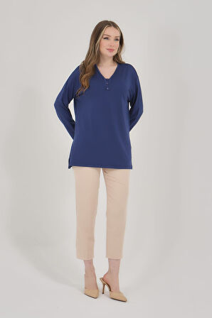 Kadın V Yaka Likralı Büyük Beden Orta Yaş Anne Penye Bluz