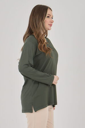 Kadın V Yaka Likralı Büyük Beden Orta Yaş Anne Penye Bluz