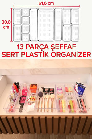 13 Parça Çekmece Içi Düzenleyici Modüler Makyaj Takı Kozmetik Aksesuar Şeffaf Organizer ŞEFFAF Tek Ebat