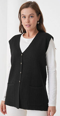 Kadın Anne Büyük Beden Fitilli Yün Triko Yelek