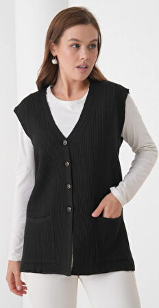 Kadın Anne Büyük Beden Fitilli Yün Triko Yelek