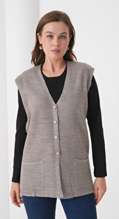 Kadın Anne Büyük Beden Fitilli Yün Triko Yelek