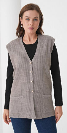 Kadın Anne Büyük Beden Fitilli Yün Triko Yelek