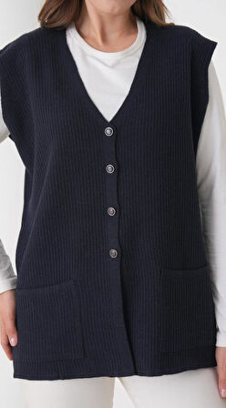 Kadın Anne Büyük Beden Fitilli Yün Triko Yelek