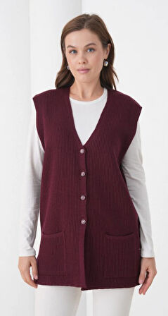 Kadın Anne Büyük Beden Fitilli Yün Triko Yelek