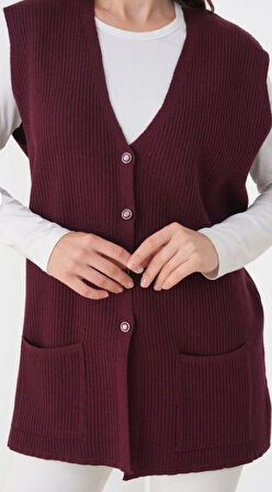 Kadın Anne Büyük Beden Fitilli Yün Triko Yelek