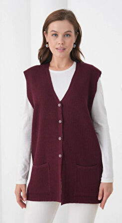 Kadın Anne Büyük Beden Fitilli Yün Triko Yelek