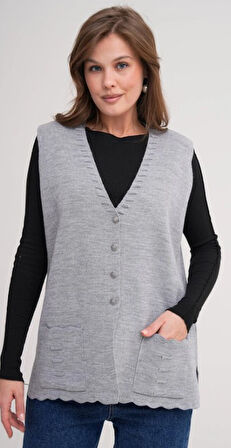 Kadın Anne Büyük Beden Triko Düz Model Yelek