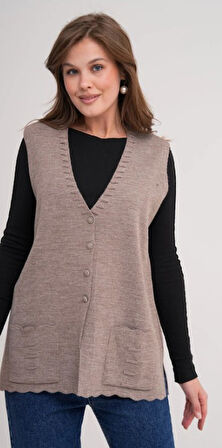 Kadın Anne Büyük Beden Triko Düz Model Yelek