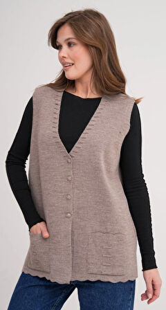 Kadın Anne Büyük Beden Triko Düz Model Yelek