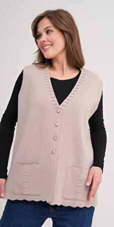 Kadın Anne Büyük Beden Triko Düz Model Yelek