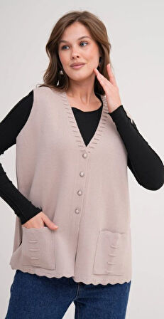 Kadın Anne Büyük Beden Triko Düz Model Yelek