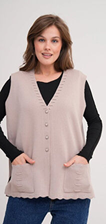 Kadın Anne Büyük Beden Triko Düz Model Yelek