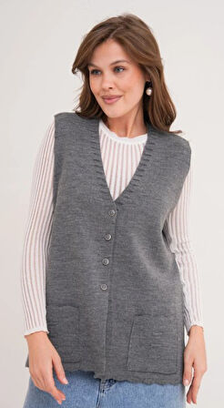 Kadın Anne Büyük Beden Triko Düz Model Yelek