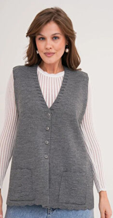 Kadın Anne Büyük Beden Triko Düz Model Yelek