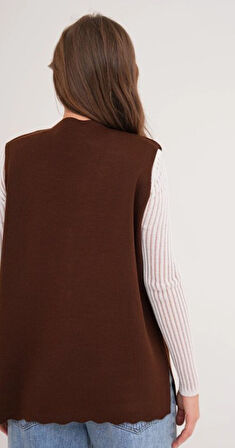 Kadın Anne Büyük Beden Triko Düz Model Yelek