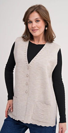 Kadın Anne Büyük Beden Triko Düz Model Yelek