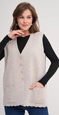 Kadın Anne Büyük Beden Triko Düz Model Yelek