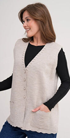 Kadın Anne Büyük Beden Triko Düz Model Yelek