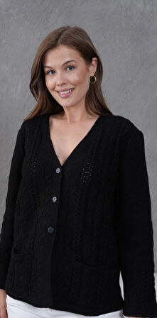 Kadın Anne Büyük Beden Zincir Çiçek Motifli Hırka