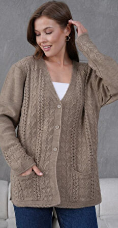 Kadın Anne Büyük Beden Zincir Çiçek Motifli Hırka