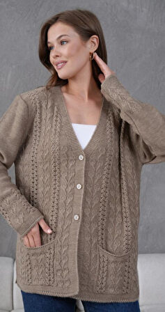 Kadın Anne Büyük Beden Zincir Çiçek Motifli Hırka