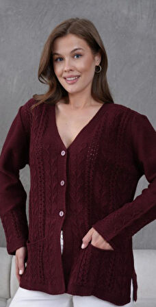 Kadın Anne Büyük Beden Zincir Çiçek Motifli Hırka