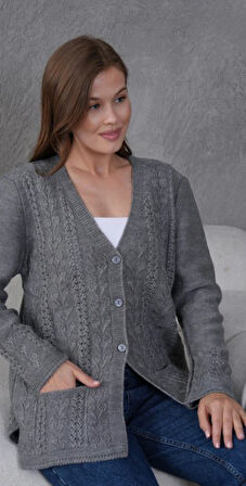 Kadın Anne Büyük Beden Zincir Çiçek Motifli Hırka