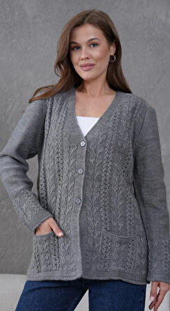 Kadın Anne Büyük Beden Zincir Çiçek Motifli Hırka