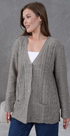 Kadın Anne Büyük Beden Zincir Çiçek Motifli Hırka