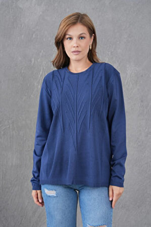 Kadın Minimal Çizgi Kabartmalı Triko Kazak