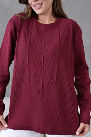 Kadın Minimal Çizgi Kabartmalı Triko Kazak